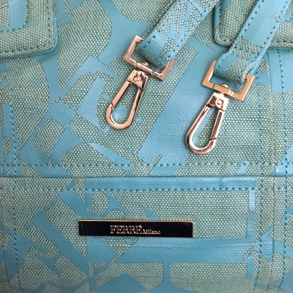 FERRE Milano light green/turquoise canvas 2-way bowling bag. NWOT - Picture 3 of 8